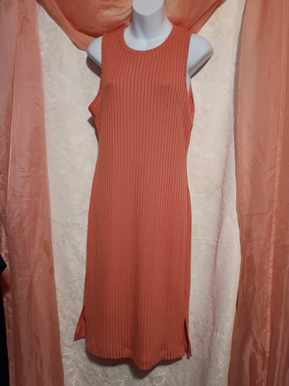 NWT Nine West Ladies Ribbed Sleeveless Midi Dress in Coral Sz M - Picture 3 of 8